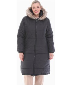 Resim Vetre Kadın Siyah Ray Desenli Şişme Büyük Beden Mont 1046 Siyah 