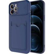 Resim Case World Caseworld Apple iPhone 12 Pro Kapak Lensi Açılır Kapanır Kamera Korumalı Kartvizitli Silikon Kılıf - Lacivert 