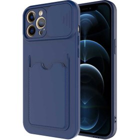 Resim Case World Caseworld Apple iPhone 12 Pro Kapak Lensi Açılır Kapanır Kamera Korumalı Kartvizitli Silikon Kılıf - Lacivert 