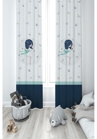 Resim Mekta Home Bebek Ve Çocuk Odası Prenses Kız Ve Renkli Kelebek Desenli 2 Kanat Fon Perde 