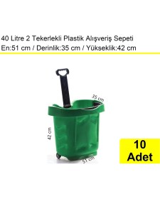 Resim Akdenizpos Tekerlekli Plastik Market Alışveriş El Sepeti 40 Litre Yeşil 10 Adet 