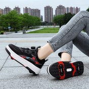 Resim Gençler için Trend Paten Spor Ayakkabıları - Nefes Alabilir, Hafif ve Dayanıklı, Ayarlanabilir Kayışlı, Siyah & Kırmızı Tasarım Erkek ve Kız Çocuklar İçin, Günlük Kullanım, Dış Aktiviteler ve Koşu için Mükemmel, Gençlerin Spor Ayakkabıları | Esnek Genç Ayakkabıları, Paten Ayakkabıları 