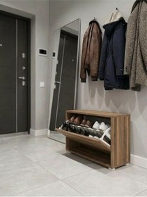 Resim 1 Bölmeli Raflı Ayakkabılık - Düşer Kapaklı Modern Antre Düzenleyici Ceviz 