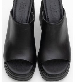 Resim Luvishoes Nola Siyah Cilt Hakiki Deri Kadın Platform Topuklu Terlik Siyah 