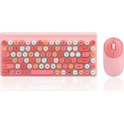 Resim Reedark Qw02 2.4g Kablosuz Klavye Ve Fare Seti - 86 Tuş Retro Tasarım, Çoklu Cihaz Uyumlu, Pembe Renk Diğer 