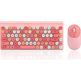 Resim Reedark Qw02 2.4g Kablosuz Klavye Ve Fare Seti - 86 Tuş Retro Tasarım, Çoklu Cihaz Uyumlu, Pembe Renk Diğer 