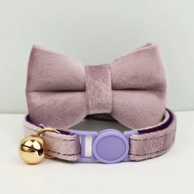Resim Cat collar with bow tie, cat collar with safety bell, 92726 - PINK PURPLE Leash + Bowtie / S/M 