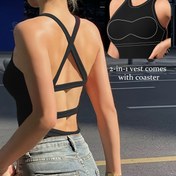 Resim Kadınlar İçin Seksi Çapraz Sırt Askılı Göğüs Pedli Tank Top - Canlı Kırmızı, Esnek 2'si 1 Arada Yelek & Roller Coaster Tasarımı, Günlük ve Akşam Giyimi için Rahat Kesim 