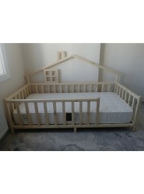 Resim Köşk Mobilya Masal Doğal Montessori Bebek ve Çocuk Karyolası tüm Ölçülerde Yarım Çatılı 