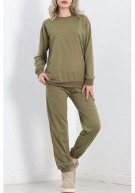 Resim İki İplik Bisiklet Yaka Eşofman Takımı Haki 