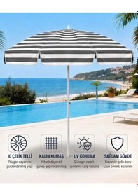 Resim Plaj Şemsiyesi Balkon Bahçe Güneş Şemsiyesi 200cm 10 Telli Uv Korumalı Gri 