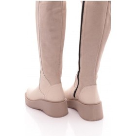 Resim Dgn 22535-22k Kadin Kalin Taban Fermuarli Knee High Çizme Beyaz Kırık 