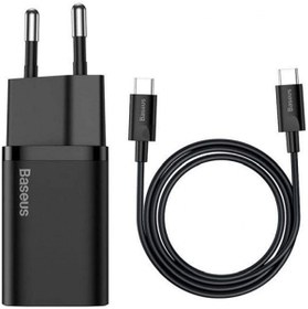 Resim Baseus Super Si 1c 25w Hızlı Şarj Adaptörü 3a Type-c To Type-c 1m Şarj Kablosu (SİYAH) 