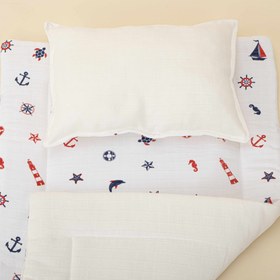 Resim Alt Açma Matı ve Yastık - Çift Taraflı - Krem Muslin - Bahriyeli 