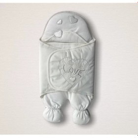 Resim Yenidoğan Lüks Üç Kalp Love Nakışlı Kız Bebek Ayaklı Kundak Bebek Battaniyesi Ekru Çok Renkli 