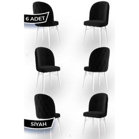 Resim Canisa Bika Serisi 6 Adet Siyah Mutfak Sandalyesi Beyaz Gürgen Ayaklı 1. Sınıf Babyface Kumaş Sandalye Siyah Ayakları Beyaz 