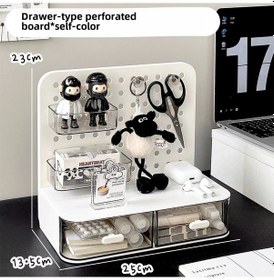 Resim Symbee Masa Üstü Delikli Tahta Çekmeceli Saklama Kutusu - Delikli Tahta Rakoru - Delik Açmadan Kurulur - Masa Üstünü Düzenler - Beyaz 