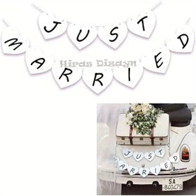 Resim Hiras Dizayn Kalpli Just Married Düğün Banner Afişi Kına Gecesi Bride To Be Bekarlığa Veda Süsü 11parça 