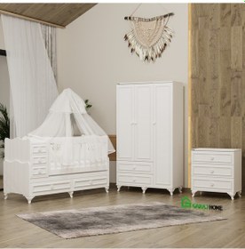 Resim Garaj Home Öykü Country 3 Kapaklı Bebek Odası Takımı Kombin Beyaz 