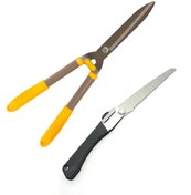 Resim Depolife Ağaç Dal Kesme Katlanır Testere Çim Çit Ot Kesme Bahçe Düzenleme Ahşap Saplı Makası 2 Parçalı Set 