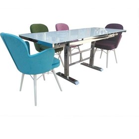 Resim Masa X model Metal çelik nikelaj ayak Yan Açıl Temper cam Tabla Kelebek Dökmesünger sandaly Elyapım 