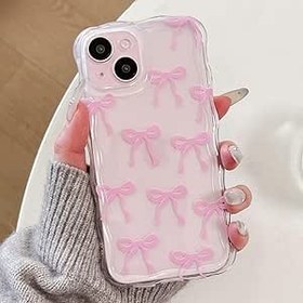 Resim QLTYPRI iPhone 13 için Fiyonklu Kılıf, Sevimli Kurdele Fiyonklu Dalgalı Kıvırcık Çerçeve Şeffaf Telefon Kılıfı, Kızlar Kadınlar için Estetik İlmek Şeffaf Yumuşak Silikon TPU Tampon Darbeye Dayanıklı 