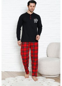 Resim Enisena Erkek Pijama Takımı - Ekose Altlı- Eş Versiyonlu -12580 Siyah 