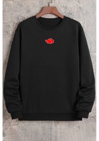 Resim Unisex Ninja Akatsuki Bisiklet Yaka Sweatshirt Siyah 