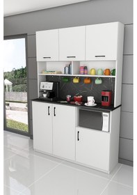 Resim %100 Mdflam Kahve Köşesi Çok Amaçlı Mutfak Dolabı Kahve03 Beyaz - Royal Mermer Beyaz - Royal Mermer 