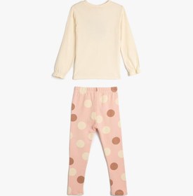 Resim Kız Bebek Pamuklu Pijama Takımı Kaplan Baskılı Uzun Kollu Tişört ve Beli Lastikli Pijama Altı 2 Parça 