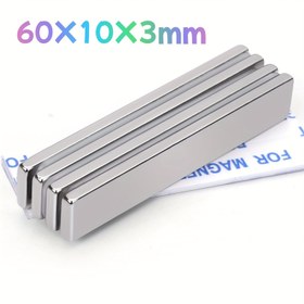 Resim 4/10/20 adet Neodim Bar Manyetikleri, 60X10X3mm Nadir Toprak Neodim Manyetikleri Çift Taraflı Yapışkanlı Mükemmel, Ofis, Buzdolabı, Mutfak için Uygun 