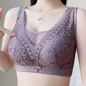 Resim Yumuşak Dokulu Sütyen| Kadınlar için Şık Büyük Beden Dantel Push-Up Sütyen - Tam Kapsama, Telsiz, Sarkan Önleyici Çiçek Desenli, Nefes Alabilen Naylon Karışımı, Elde Yıkanabilir - Açık Mor, Büyük Beden Sütyen 