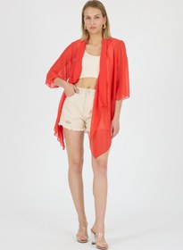 Resim Laranor Nar Çiçeği Şal Yaka Volan Kol Şifon Kimono Kaftan Plaj Giyim 25L8101 