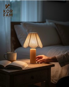 Resim Rosalinda Abajur - Beyaz Hasır El Yapımı Bohem Çiçek Şekilli Ahşap Ayaklı Rustik Abajur Çok Renkli 