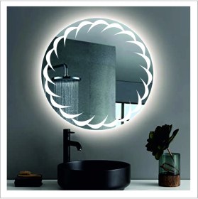 Resim Dnr-Mirror55 Cm Beyaz Ledli Tasarım Kumlamalı Banyo Aynası Makyaj Aynası Işıklı Ayna 