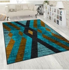 Resim Rovigo Dijital Baskı Yıkanabilir Kaymaz Taban Salon Halısı Rvg1560-sd282, Mavi, 180 x 300 