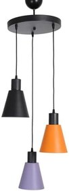 Resim Fer Avize Trend Modern Tasarım Salon - Mutfak - Cafe Siyah - Turuncu - Lila Renk Sarkıt 3 Lü Avize 