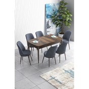 Resim Canisa Concept Han Serisi 70 x 114 cm Açılabilir Mdf Mutfak Masa Takımı Barok Ahşap Desen Masa ve 6 Sandalye 