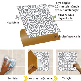 Resim Kendinden Yapışkanlı Mutfak Kaplama Geometrik 030 Desenli Pvc Karo 30X30 cm (33 Adet) 3m2 