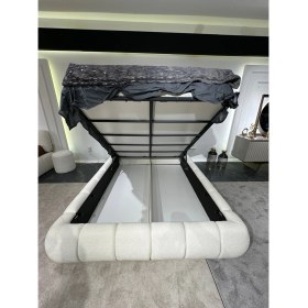 Resim Cozze Mobilya Puffy Bukle Kumaş Yumuşak Dolgulu Başlıklı Bazalı Karyola 