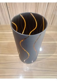 Resim Mat Siyah Transparan Sarı Su Yolu Desenli Cam Lüks Modern Silindir Vazo Sarı 