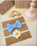 Resim Derinkids Kız Bebek Mavi Fiyonk Örgü Papatya 2'li Bandana Seti 