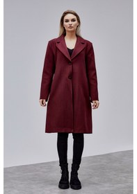 Resim Rosalia Bordo Regular Fit Kruvaze Kaşe Kaban Bordo 