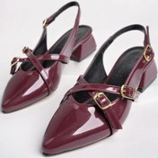 Resim Bulutmod Ba04532 Kadın Rugan Çapraz Kemer Tokalı Günlük 4cm T Bordo Siyah 