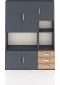 Resim Arges Dolap 9 Raflı 3 Çekmeceli 5 Kapaklı 132x30x195 Antrasit-antrasit/çam Antrasıt/atlas Çam 