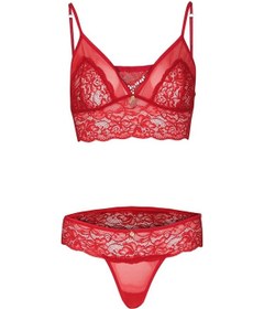 Resim Yeni İnci Sevgililer Günü Kırmızı Bralet Dantel Çamaşır Takım 