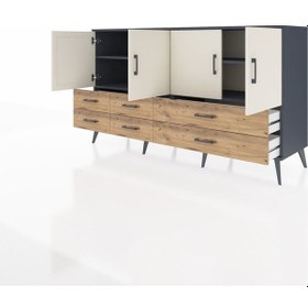 Resim Hyperion Konsol 6 Raflı 6 Çekmeceli 4 Kapaklı 176x44x99 Antrasit- Antrasit-aytaşı/çam 