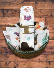 Resim 110 X 110 Cm Müslin Örtü Battaniye Ve 6 Adet Ağız Silme Bezi Doğa Çok Renkli 