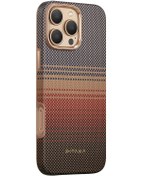 Resim İphone Uyumlu 16 Pro Max Telefon Kılıfı Magsafe Uyumlu Aramid Fiber Pitaka Sunset-moonrise Serisi Kahve 