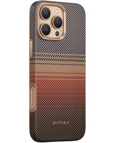 Resim İphone Uyumlu 16 Pro Max Telefon Kılıfı Magsafe Uyumlu Aramid Fiber Pitaka Sunset-moonrise Serisi Kahve 